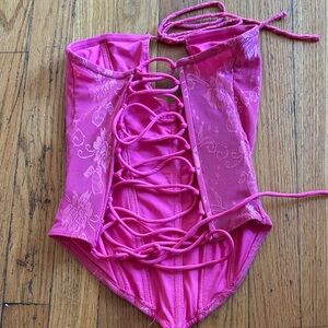 Pink Lace-Up Crop Top